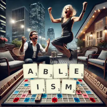 Creative illustration for a Scrabble game with the word ABLEISM spelled out in tiles on the board.