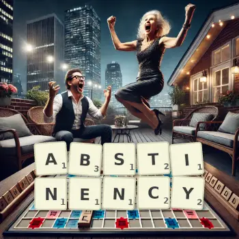 Creative illustration for a Scrabble game with the word ABSTINENCY spelled out in tiles on the board.
