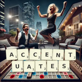 Creative illustration for a Scrabble game with the word ACCENTUATES spelled out in tiles on the board.