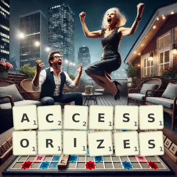 Creative illustration for a Scrabble game with the word ACCESSORIZES spelled out in tiles on the board.