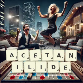 Creative illustration for a Scrabble game with the word ACETANILIDE spelled out in tiles on the board.