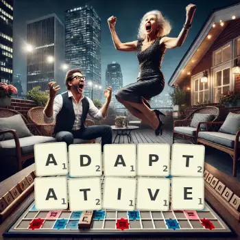 Creative illustration for a Scrabble game with the word ADAPTATIVE spelled out in tiles on the board.