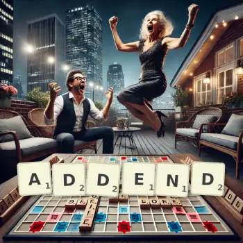 Creative illustration for a Scrabble game with the word ADDEND spelled out in tiles on the board.
