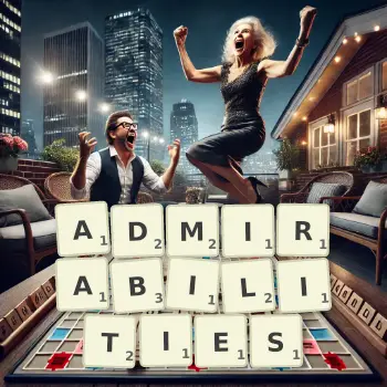 Creative illustration for a Scrabble game with the word ADMIRABILITIES spelled out in tiles on the board.