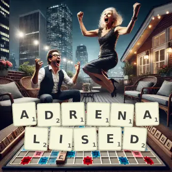 Creative illustration for a Scrabble game with the word ADRENALISED spelled out in tiles on the board.