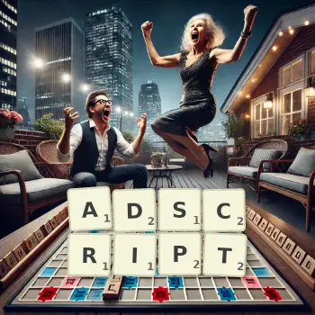 Creative illustration for a Scrabble game with the word ADSCRIPT spelled out in tiles on the board.