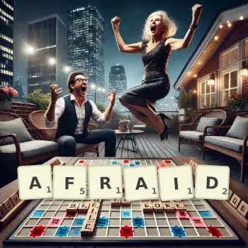 Creative illustration for a Scrabble game with the word AFRAID spelled out in tiles on the board.