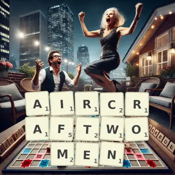 Creative illustration for a Scrabble game with the word AIRCRAFTWOMEN spelled out in tiles on the board.