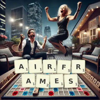 Creative illustration for a Scrabble game with the word AIRFRAMES spelled out in tiles on the board.