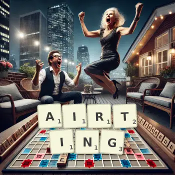 Creative illustration for a Scrabble game with the word AIRTING spelled out in tiles on the board.