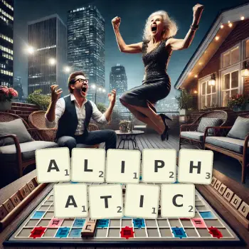 Creative illustration for a Scrabble game with the word ALIPHATIC spelled out in tiles on the board.