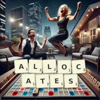 Creative illustration for a Scrabble game with the word ALLOCATES spelled out in tiles on the board.