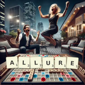 Creative illustration for a Scrabble game with the word ALLURE spelled out in tiles on the board.