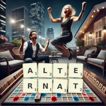 Creative illustration for a Scrabble game with the word ALTERNAT spelled out in tiles on the board.