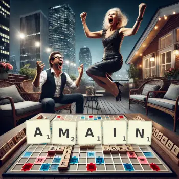 Creative illustration for a Scrabble game with the word AMAIN spelled out in tiles on the board.