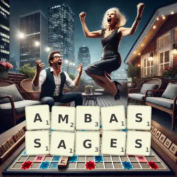 Creative illustration for a Scrabble game with the word AMBASSAGES spelled out in tiles on the board.