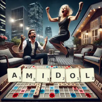 Creative illustration for a Scrabble game with the word AMIDOL spelled out in tiles on the board.
