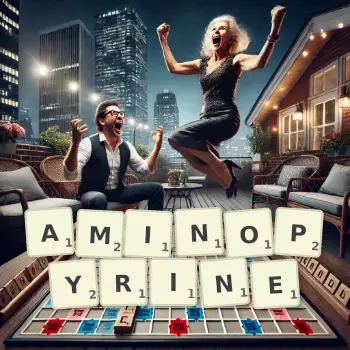 Creative illustration for a Scrabble game with the word AMINOPYRINE spelled out in tiles on the board.