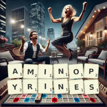 Creative illustration for a Scrabble game with the word AMINOPYRINES spelled out in tiles on the board.