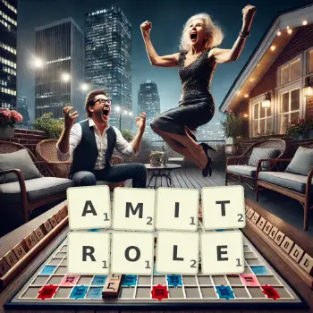 Creative illustration for a Scrabble game with the word AMITROLE spelled out in tiles on the board.