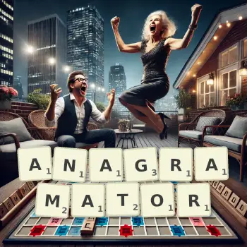Creative illustration for a Scrabble game with the word ANAGRAMATOR spelled out in tiles on the board.