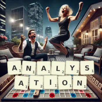 Creative illustration for a Scrabble game with the word ANALYSATION spelled out in tiles on the board.