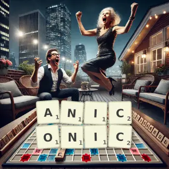 Creative illustration for a Scrabble game with the word ANICONIC spelled out in tiles on the board.