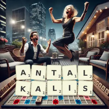 Creative illustration for a Scrabble game with the word ANTALKALIS spelled out in tiles on the board.