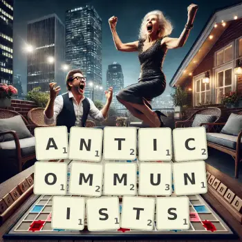 Creative illustration for a Scrabble game with the word ANTICOMMUNISTS spelled out in tiles on the board.