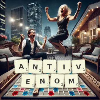 Creative illustration for a Scrabble game with the word ANTIVENOM spelled out in tiles on the board.