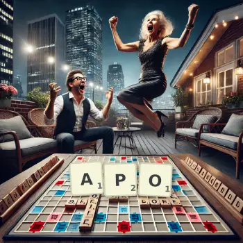 Creative illustration for a Scrabble game with the word APO spelled out in tiles on the board.