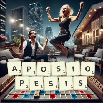 Creative illustration for a Scrabble game with the word APOSIOPESIS spelled out in tiles on the board.