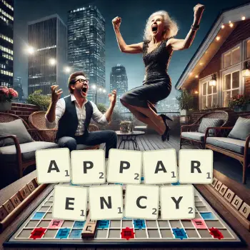 Creative illustration for a Scrabble game with the word APPARENCY spelled out in tiles on the board.