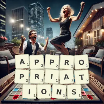 Creative illustration for a Scrabble game with the word APPROPRIATIONS spelled out in tiles on the board.