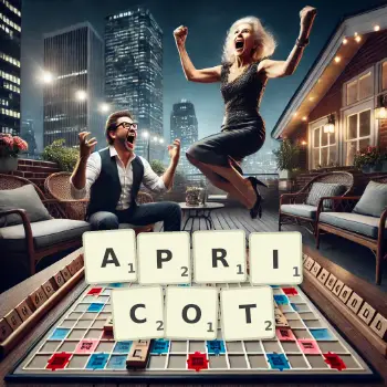 Creative illustration for a Scrabble game with the word APRICOT spelled out in tiles on the board.