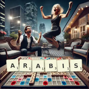 Creative illustration for a Scrabble game with the word ARABIS spelled out in tiles on the board.