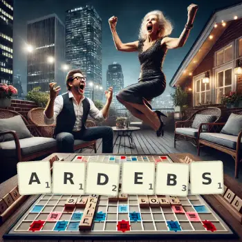 Creative illustration for a Scrabble game with the word ARDEBS spelled out in tiles on the board.