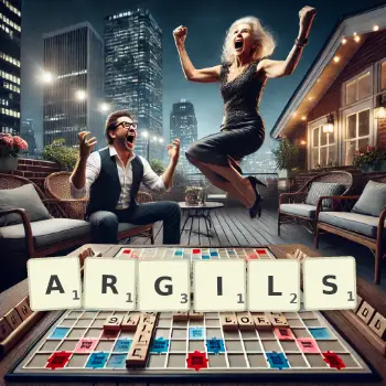 Creative illustration for a Scrabble game with the word ARGILS spelled out in tiles on the board.
