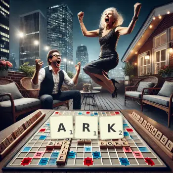 Creative illustration for a Scrabble game with the word ARK spelled out in tiles on the board.