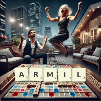 Creative illustration for a Scrabble game with the word ARMIL spelled out in tiles on the board.