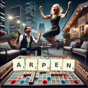 Creative illustration for a Scrabble game with the word ARPEN spelled out in tiles on the board.