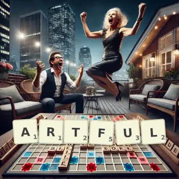 Creative illustration for a Scrabble game with the word ARTFUL spelled out in tiles on the board.