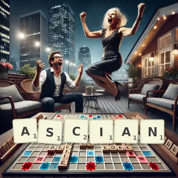 Creative illustration for a Scrabble game with the word ASCIAN spelled out in tiles on the board.