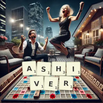Creative illustration for a Scrabble game with the word ASHIVER spelled out in tiles on the board.