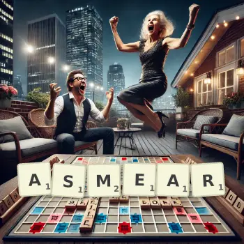 Creative illustration for a Scrabble game with the word ASMEAR spelled out in tiles on the board.