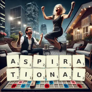 Creative illustration for a Scrabble game with the word ASPIRATIONAL spelled out in tiles on the board.