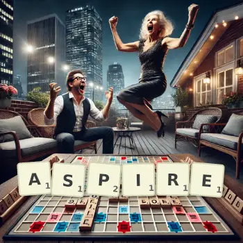 Creative illustration for a Scrabble game with the word ASPIRE spelled out in tiles on the board.