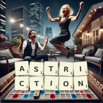 Creative illustration for a Scrabble game with the word ASTRICTION spelled out in tiles on the board.