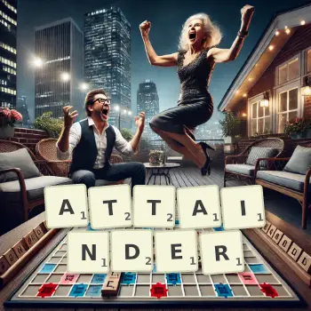 Creative illustration for a Scrabble game with the word ATTAINDER spelled out in tiles on the board.