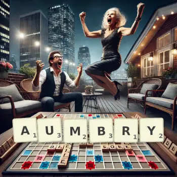 Creative illustration for a Scrabble game with the word AUMBRY spelled out in tiles on the board.